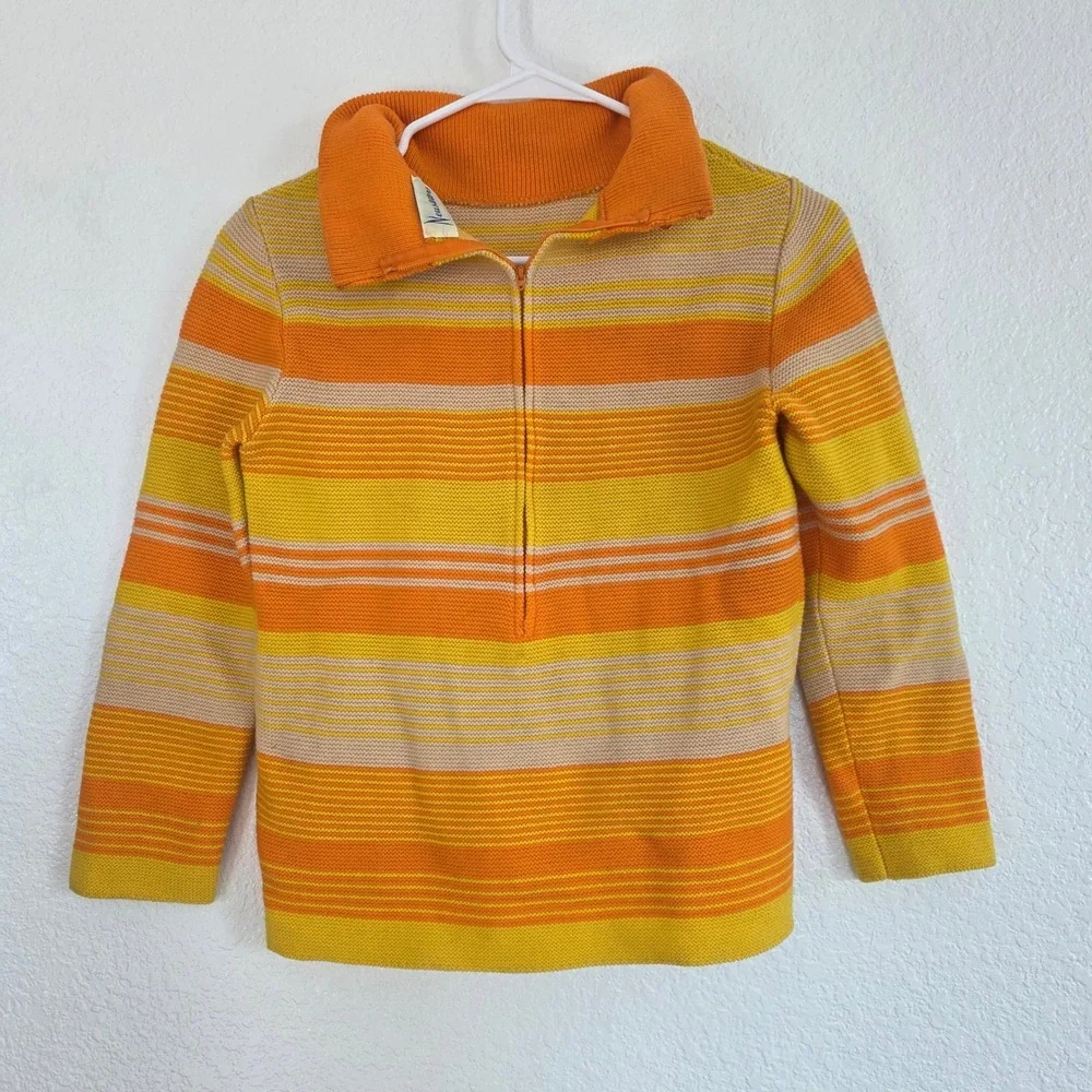 Neusteters‎ Vintage Striped Sweater Skirt Set Orange Yellow Mock Neck